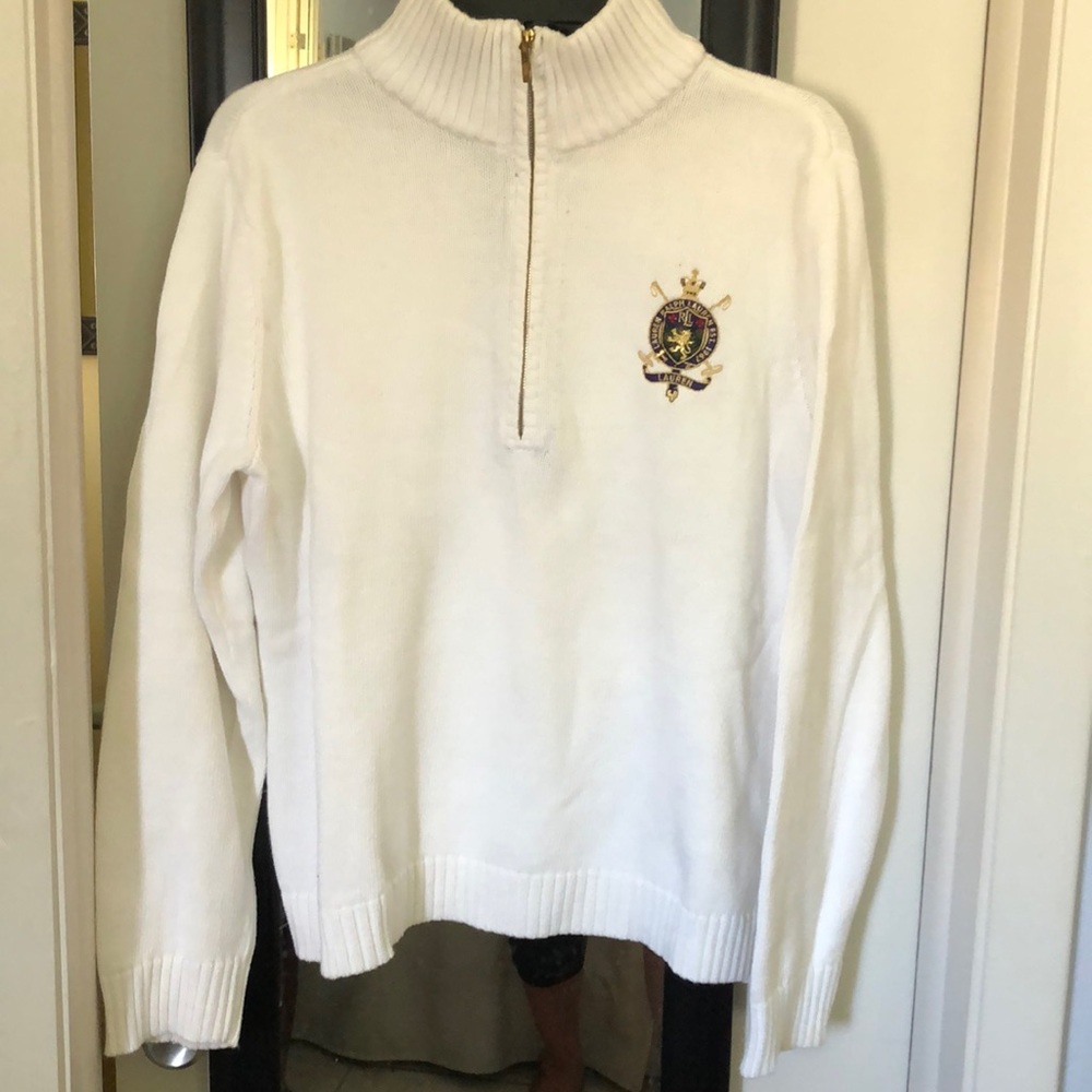 Ralph Lauren, long sleeved, white, half zip sweater,size extra large - Picture 2 of 8